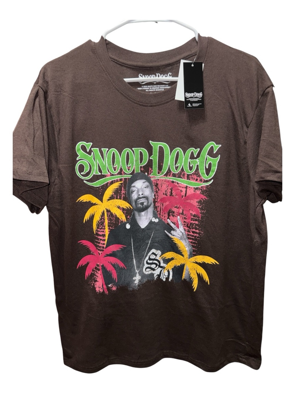 Death Row Records Snoop Dogg Brown Retro Palm Print Graphic Tee, Size LG, NWT